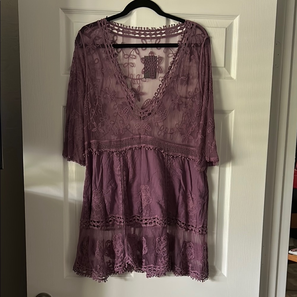 Purple Ruffled Tiered Babydoll Coverup